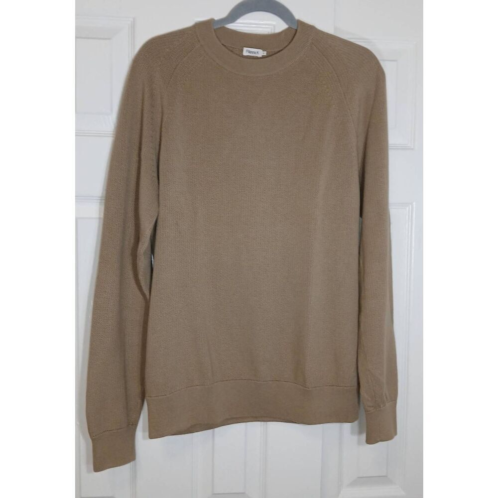 Flippa k mens small tan camel brown sweater cotton all season crewneck pullover
